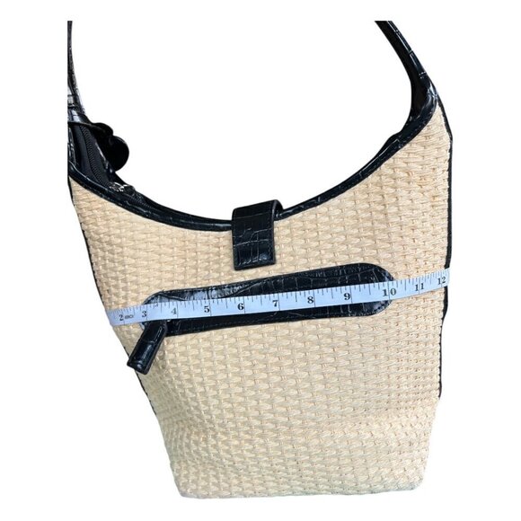 Raffa Straw & Black Crocodile Animal Print Vegan Leather Handbag Silver Hearts - Picture 12 of 13